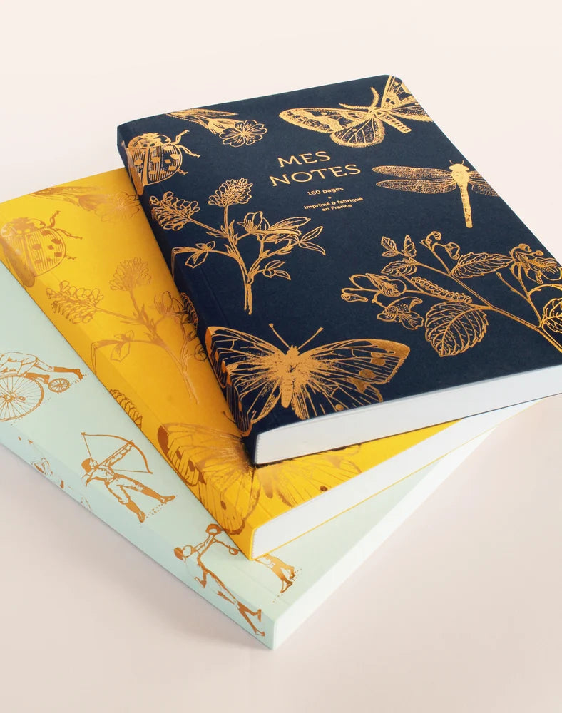 CARNET DOS CARRÉ PAPILLONS - jaune orangé